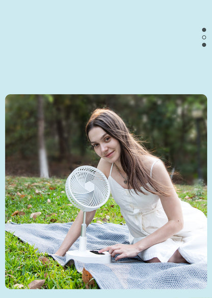 Mini ventilateur rechargeable Zeboora - vue d'ensemble avec câble de charge