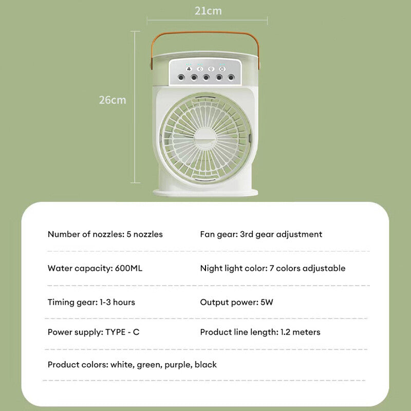 Ventilateur brumisateur portable USB Zeboora - poignée en cuir et hauteur réglable